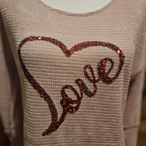 Chenault Pink Sweater with Red Sequin Heart Design - Picture 2 of 8